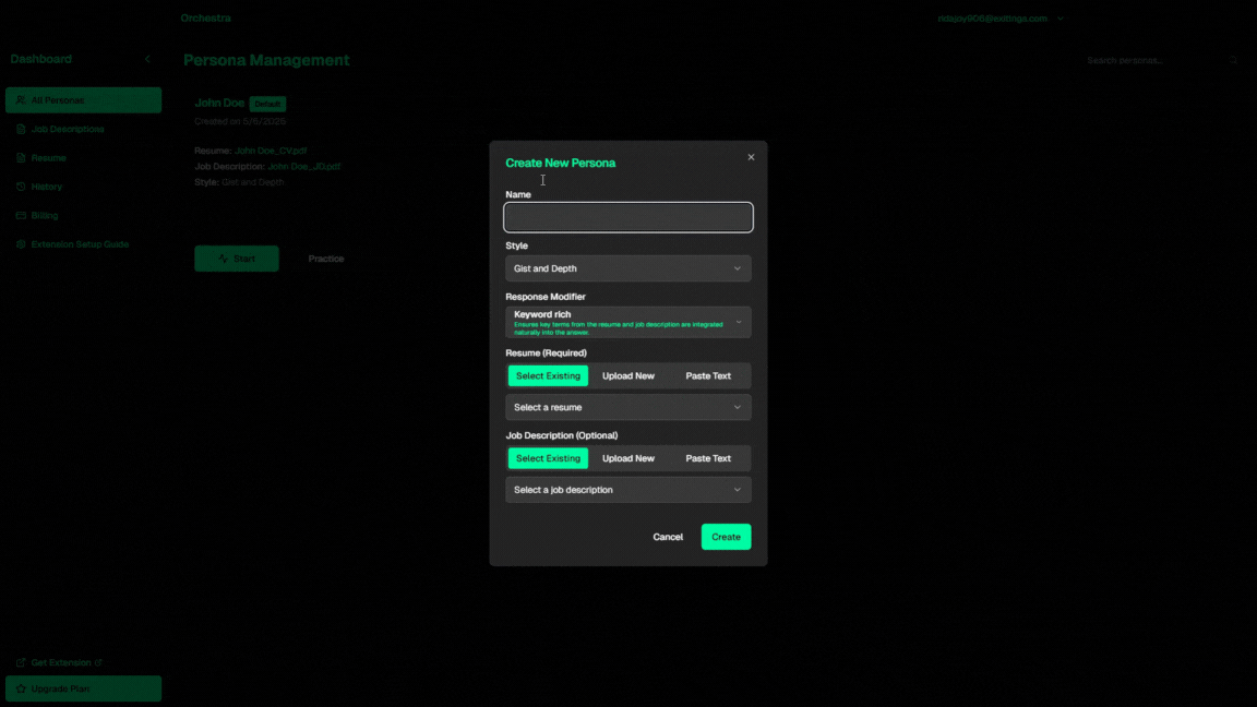 Orchestra ai Persona Creation